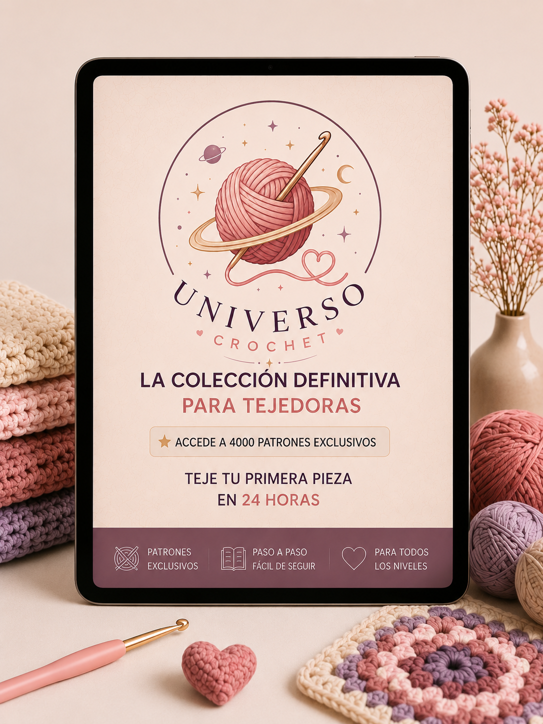 Universo Crochet | Tu pieza en 24hs - 50%  OFF + Bonus Premium GRATIS 🎁